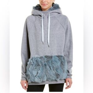 Jocelyn Luxe Oversized Sweatshirt Rabbit Fur Pocket Gray Size Small